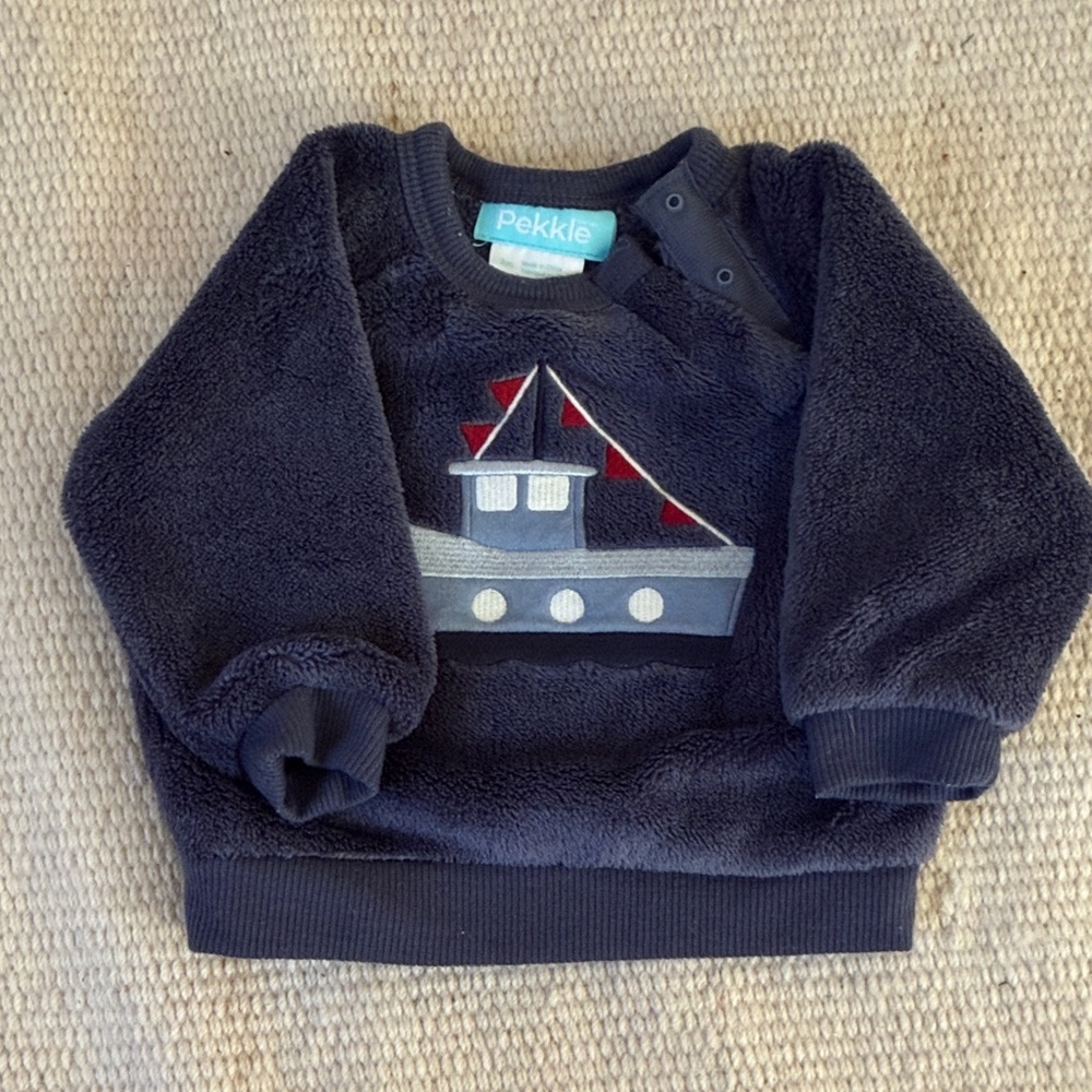 5/$10 Navy Blue Kids Sweatshirt with Boat Design